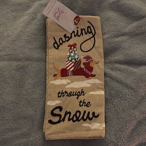 Festive Holiday Kitchen Towel - Beige with Red and Green Accents dachshund